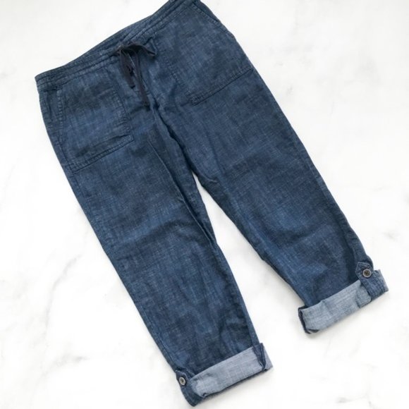 Talbots Pants - EUC Talbots Ladies Chambray Drawstring Cuffed Cotton Ankle Crop Pants 14P